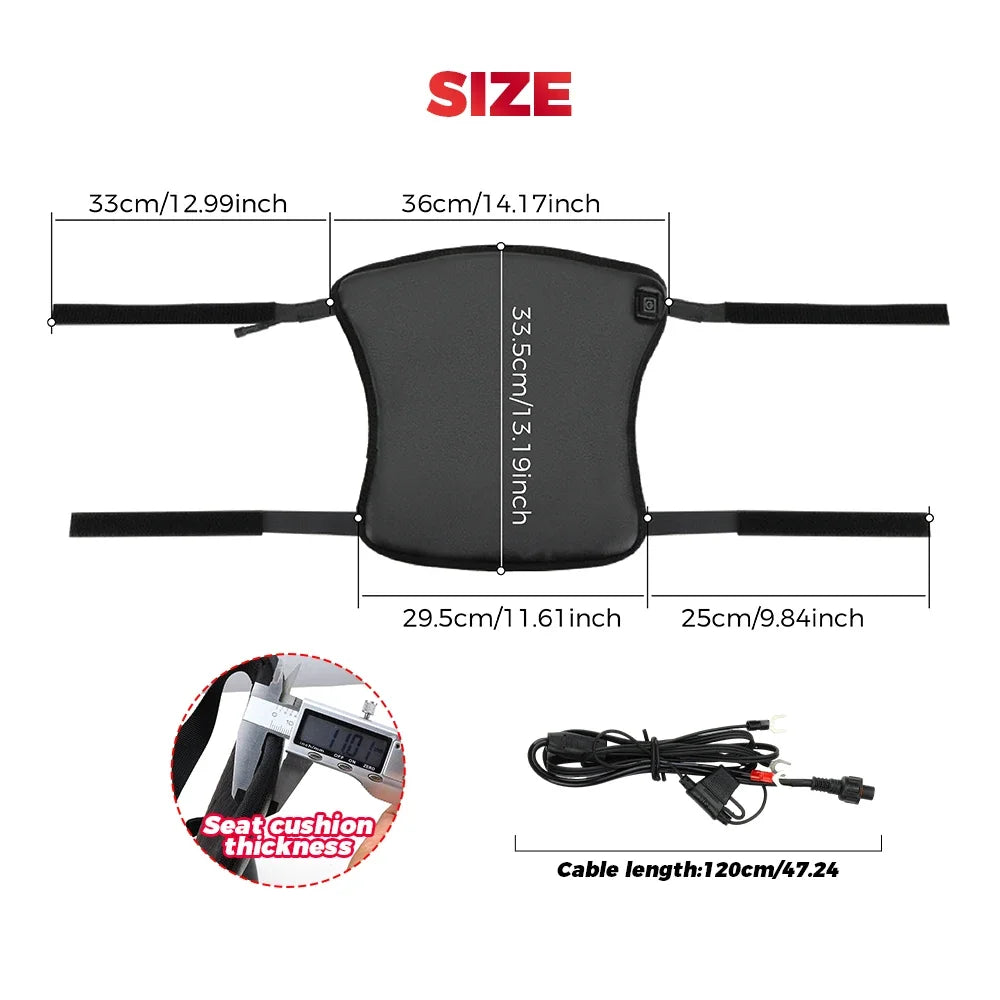 KEMITOUR 12V Motorcycle Heated Seat Cushion Universal For ATV Raptor 700 For R1200GS F800GS MT07 MT09 Winter Warmer Seat Cover