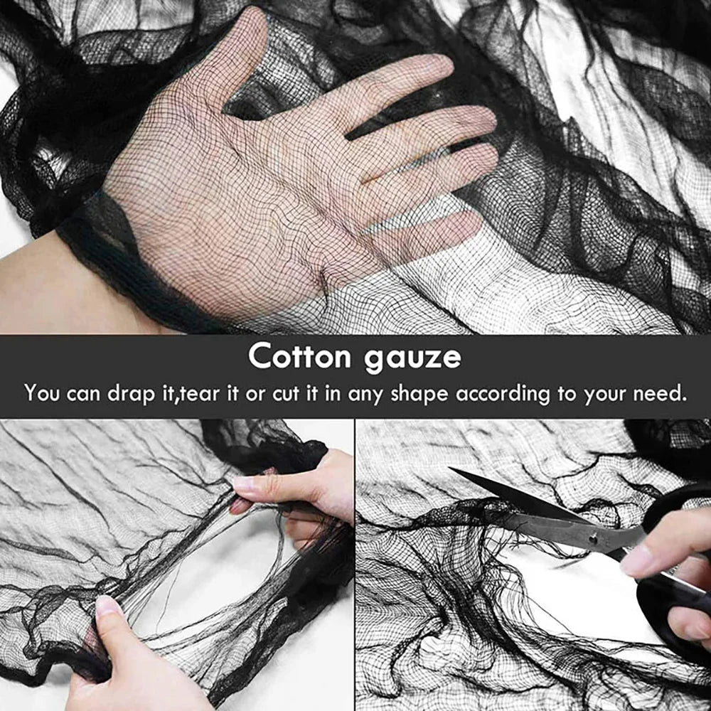 Horror Halloween Decor,2m Black Creepy Gauze Cloth,Spider Webs,Black Gothic Goth Home Decor,Scary House Decorations