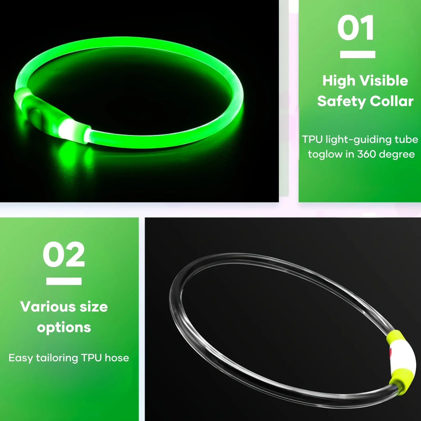 Collier lumineux LED pour chien de compagnie, Anti-perte, Rechargeable par USB