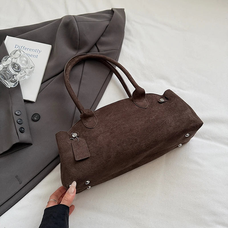 MOODS French Style Underarm Shoulder Bags For Women PU Suede Pure Color Top-handle Bag 2025 Autumn New Luxury Designer Handbags