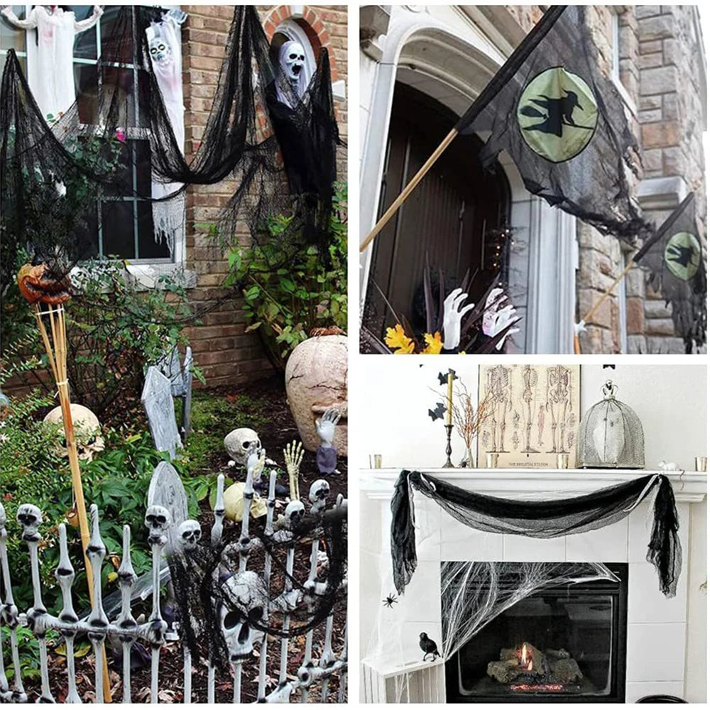 Horror Halloween Decor,2m Black Creepy Gauze Cloth,Spider Webs,Black Gothic Goth Home Decor,Scary House Decorations