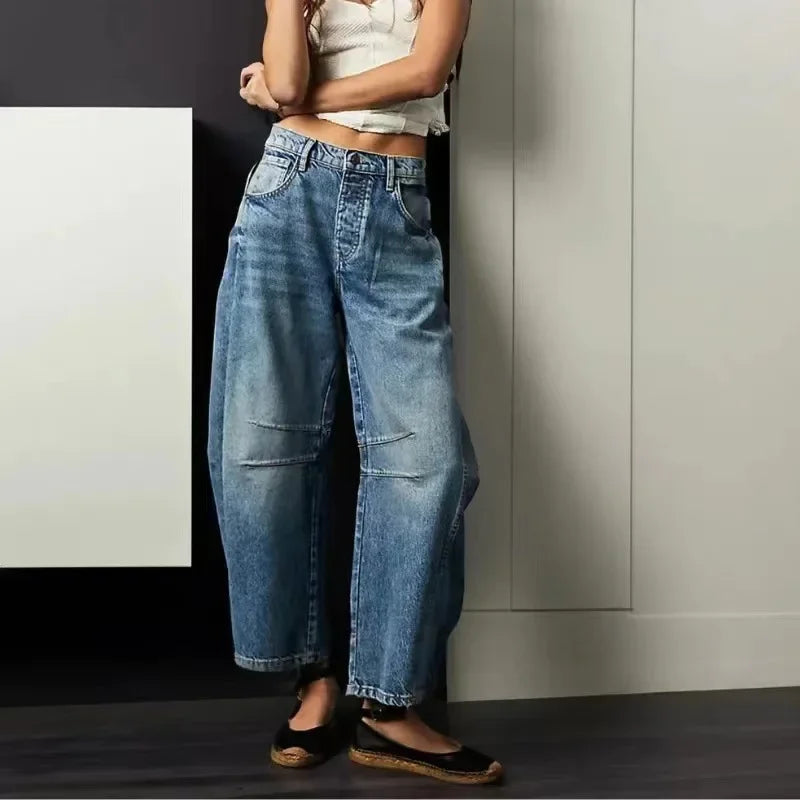 Women's Casual Baggy Jeans Mid Waist Pants Wide Leg Loose Boyfriend Denim Pants Straight Leg Cropped Barrel Jeans Y2k Clothes
