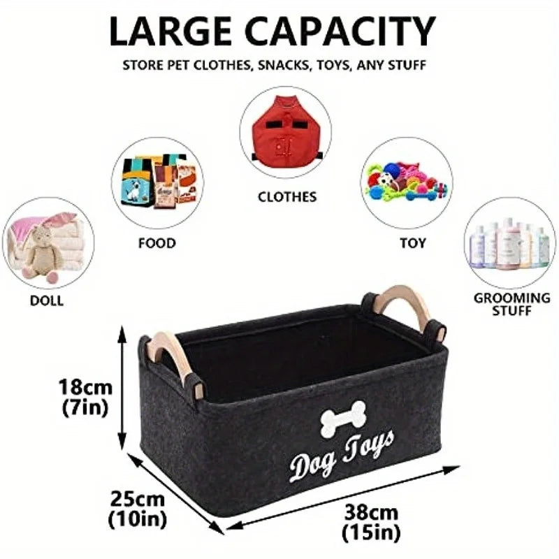 Boîte à jouets en feutre pour animaux de compagnie, boîte à jouets pour chien, panier de rangement, organisateur de poitrine pour organiser des jouets, des couvertures, des laisses et des aliments, 1 pièce