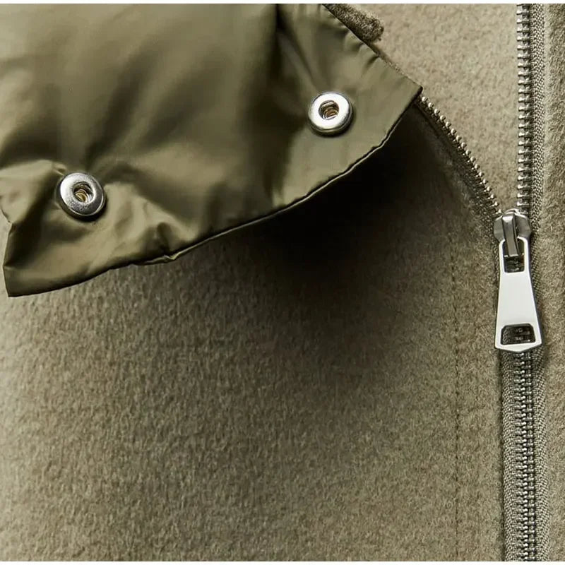 Oversized Zipper Hooded Jacket For Women Fashion Thick Patchwork Long Sleeve Coat 2023 Autumn Winter Loose Warm Street Outerwear