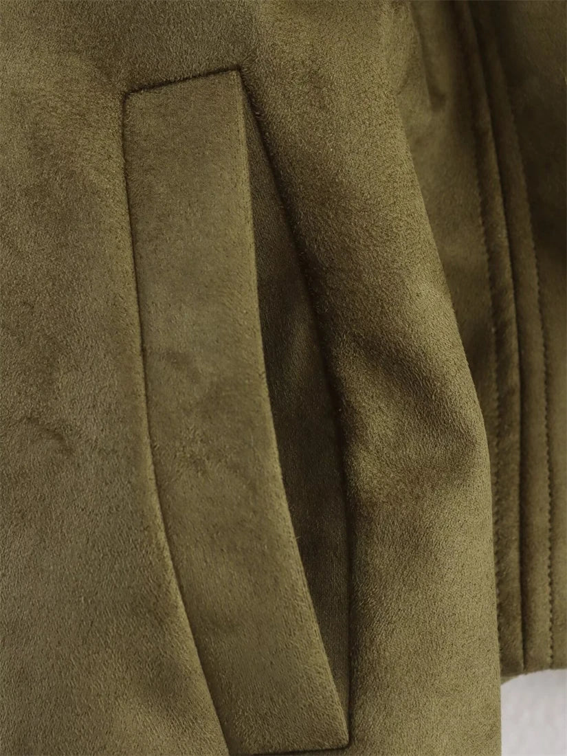 Women's New Arrival Jacket Women's Fashionable Pocketed Suede-Feel Pilot Jacket