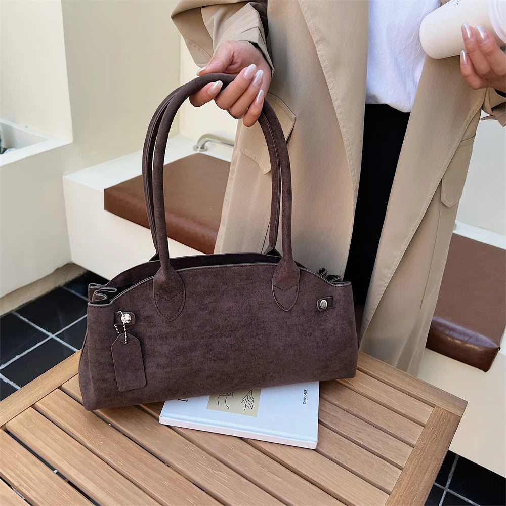 MOODS French Style Underarm Shoulder Bags For Women PU Suede Pure Color Top-handle Bag 2025 Autumn New Luxury Designer Handbags