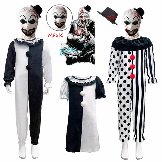 Terrifier fille Costume robe squelette enfant Cosplay effrayant horreur body combinaison Art le Clown Joker Halloween Costume masque Costume