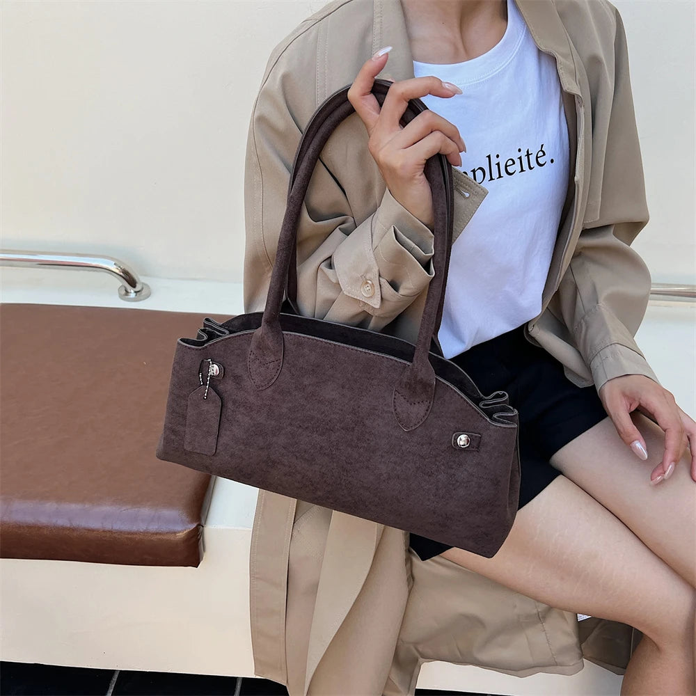 MOODS French Style Underarm Shoulder Bags For Women PU Suede Pure Color Top-handle Bag 2025 Autumn New Luxury Designer Handbags