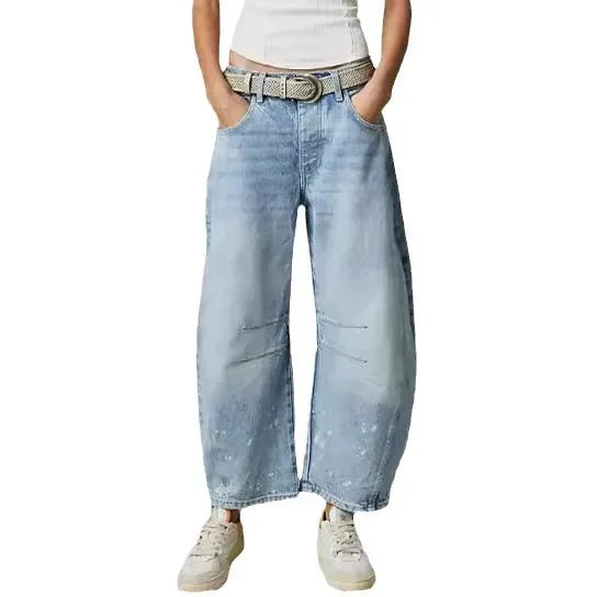 Women's Casual Baggy Jeans Mid Waist Pants Wide Leg Loose Boyfriend Denim Pants Straight Leg Cropped Barrel Jeans Y2k Clothes