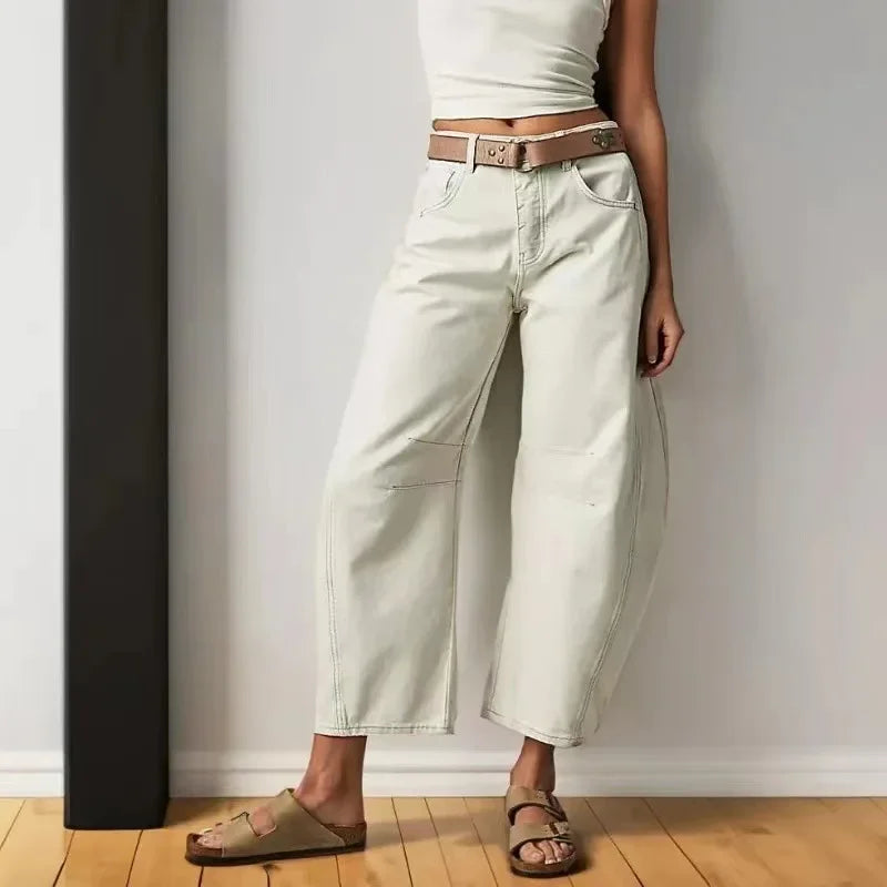 Women's Casual Baggy Jeans Mid Waist Pants Wide Leg Loose Boyfriend Denim Pants Straight Leg Cropped Barrel Jeans Y2k Clothes