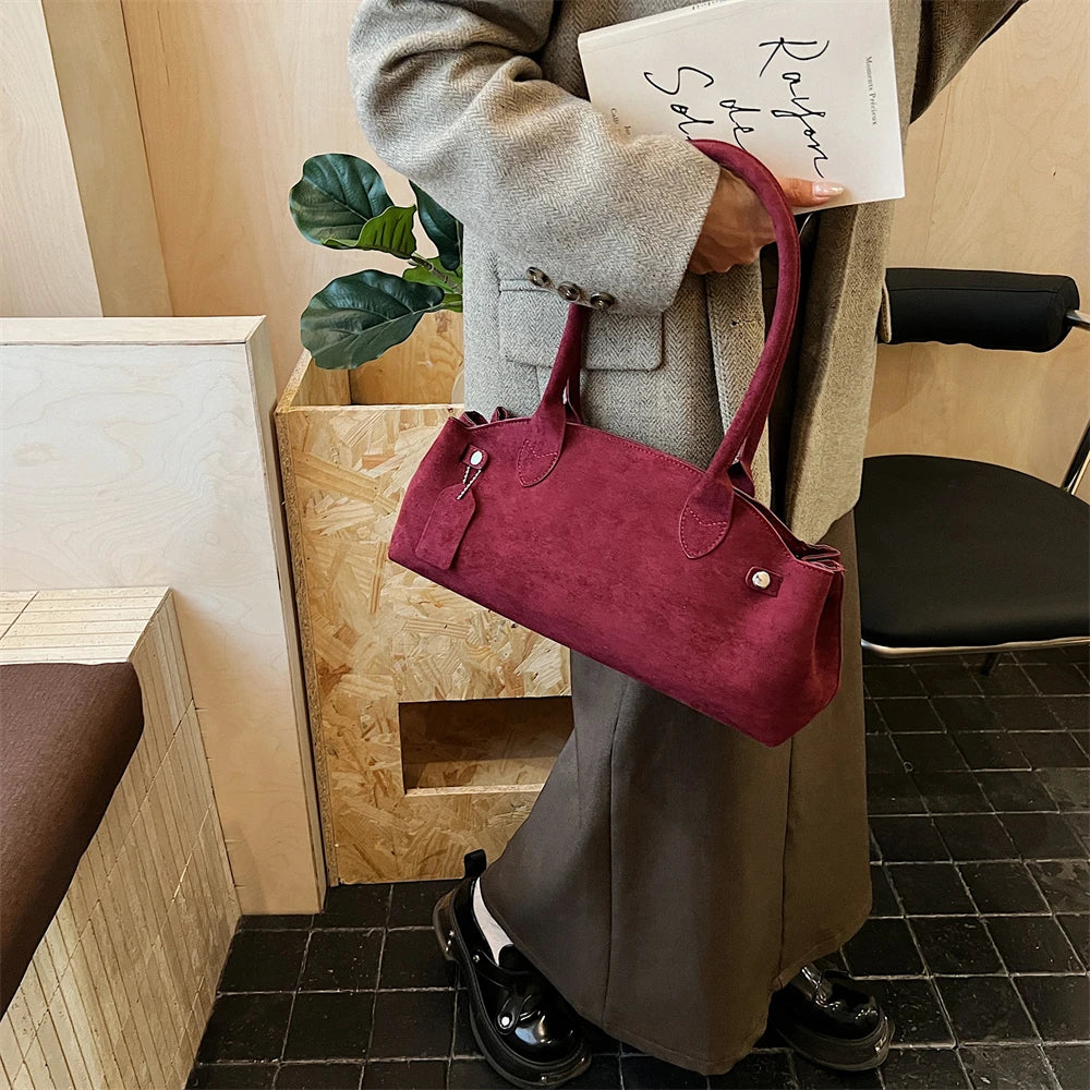 MOODS French Style Underarm Shoulder Bags For Women PU Suede Pure Color Top-handle Bag 2025 Autumn New Luxury Designer Handbags
