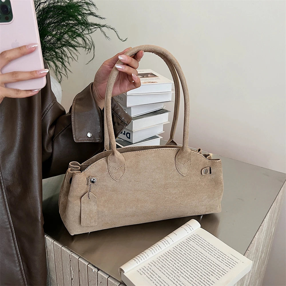 MOODS French Style Underarm Shoulder Bags For Women PU Suede Pure Color Top-handle Bag 2025 Autumn New Luxury Designer Handbags