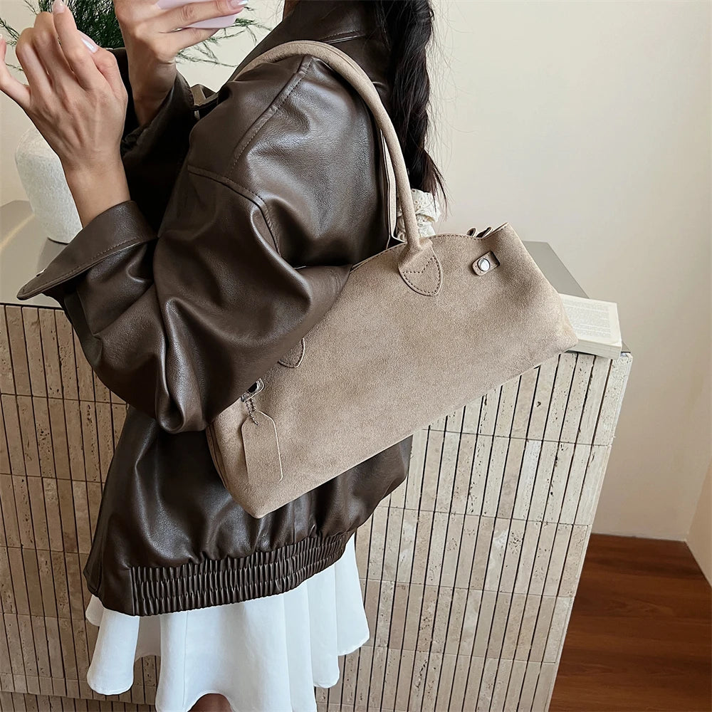 MOODS French Style Underarm Shoulder Bags For Women PU Suede Pure Color Top-handle Bag 2025 Autumn New Luxury Designer Handbags