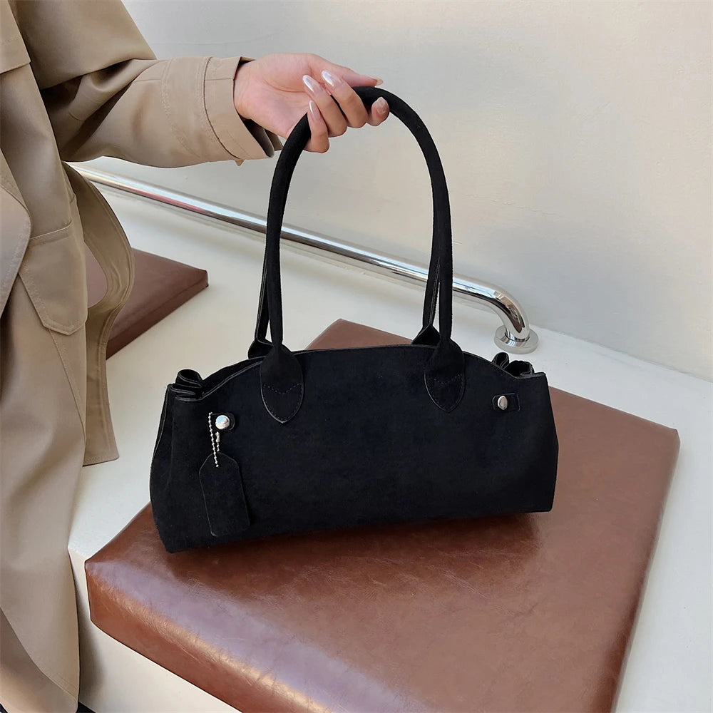 MOODS French Style Underarm Shoulder Bags For Women PU Suede Pure Color Top-handle Bag 2025 Autumn New Luxury Designer Handbags