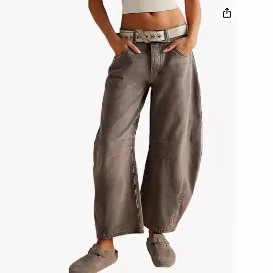 Women's Casual Baggy Jeans Mid Waist Pants Wide Leg Loose Boyfriend Denim Pants Straight Leg Cropped Barrel Jeans Y2k Clothes