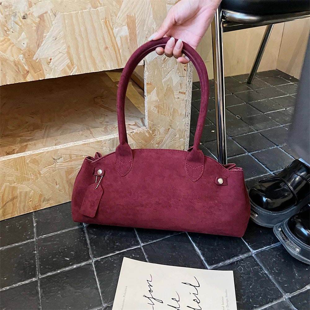 MOODS French Style Underarm Shoulder Bags For Women PU Suede Pure Color Top-handle Bag 2025 Autumn New Luxury Designer Handbags