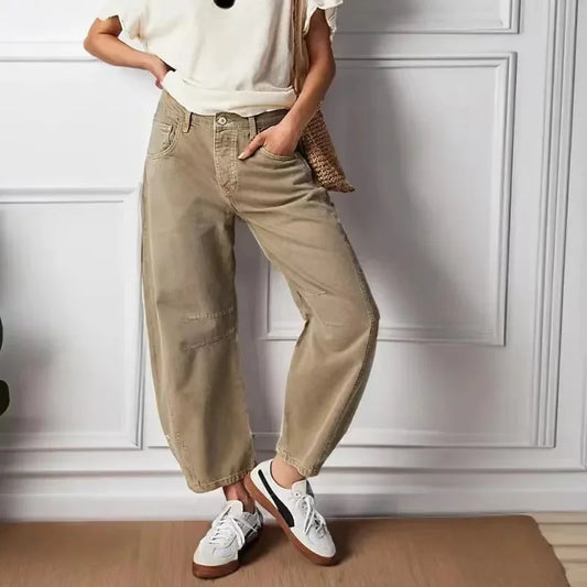 Women's Casual Baggy Jeans Mid Waist Pants Wide Leg Loose Boyfriend Denim Pants Straight Leg Cropped Barrel Jeans Y2k Clothes