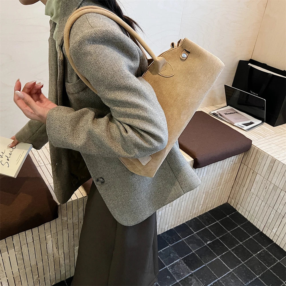 MOODS French Style Underarm Shoulder Bags For Women PU Suede Pure Color Top-handle Bag 2025 Autumn New Luxury Designer Handbags