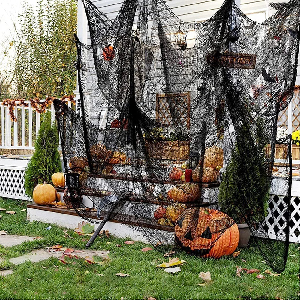 Horror Halloween Decor,2m Black Creepy Gauze Cloth,Spider Webs,Black Gothic Goth Home Decor,Scary House Decorations
