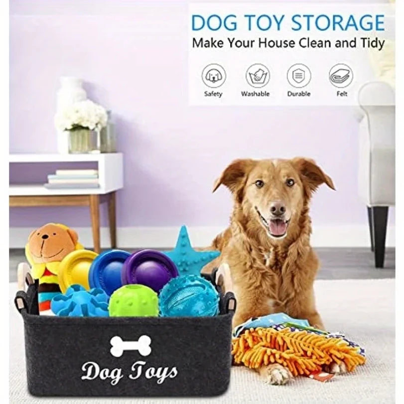 Boîte à jouets en feutre pour animaux de compagnie, boîte à jouets pour chien, panier de rangement, organisateur de poitrine pour organiser des jouets, des couvertures, des laisses et des aliments, 1 pièce