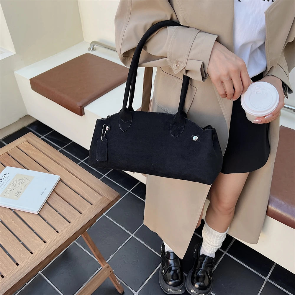 MOODS French Style Underarm Shoulder Bags For Women PU Suede Pure Color Top-handle Bag 2025 Autumn New Luxury Designer Handbags