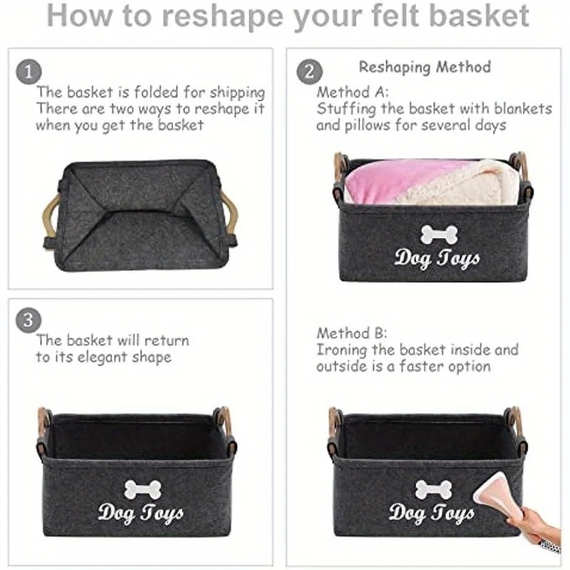 Boîte à jouets en feutre pour animaux de compagnie, boîte à jouets pour chien, panier de rangement, organisateur de poitrine pour organiser des jouets, des couvertures, des laisses et des aliments, 1 pièce