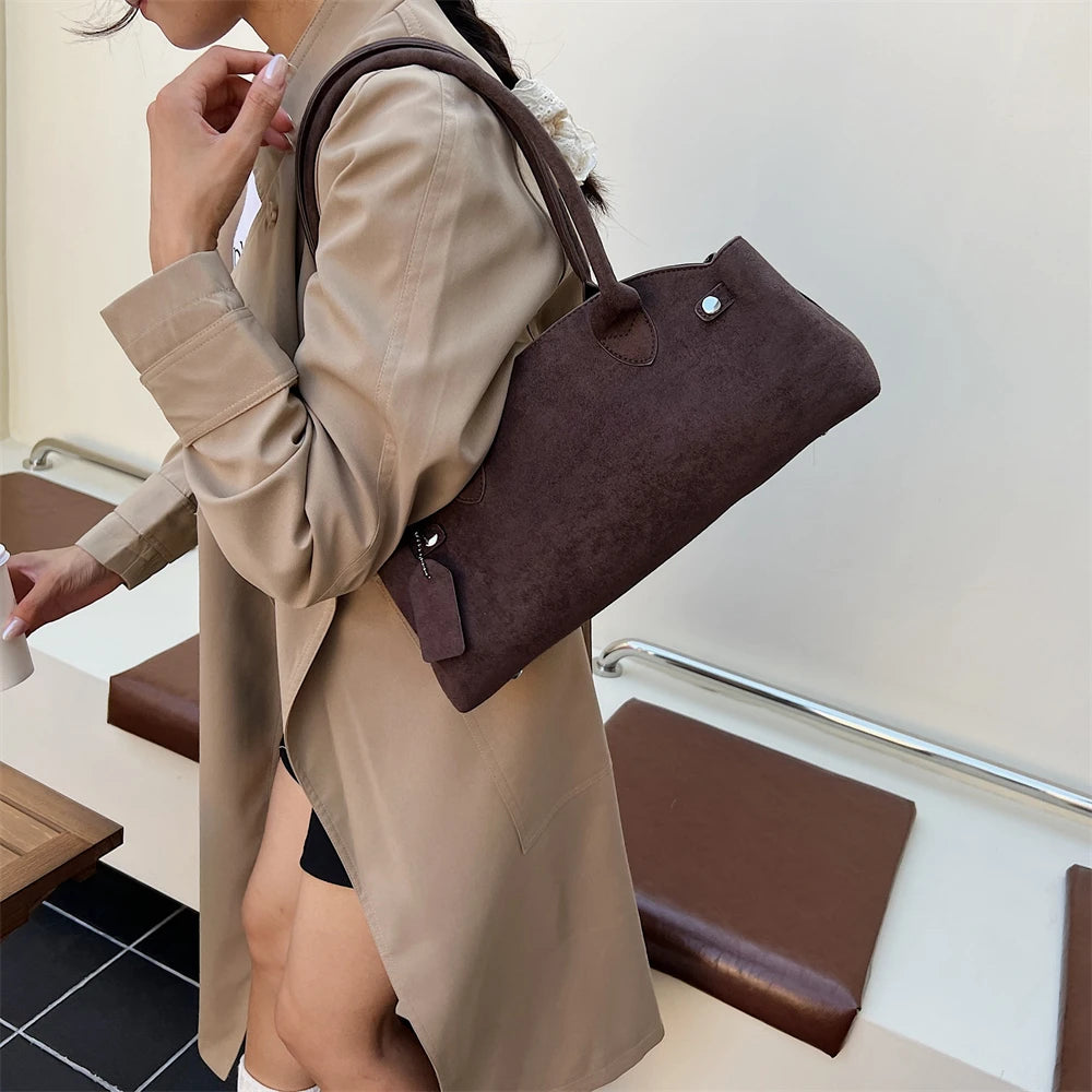 MOODS French Style Underarm Shoulder Bags For Women PU Suede Pure Color Top-handle Bag 2025 Autumn New Luxury Designer Handbags
