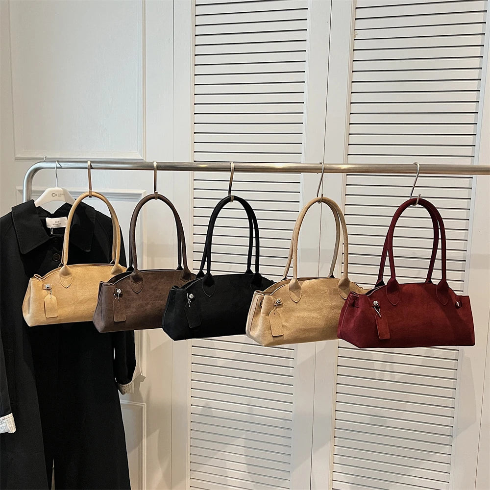 MOODS French Style Underarm Shoulder Bags For Women PU Suede Pure Color Top-handle Bag 2025 Autumn New Luxury Designer Handbags