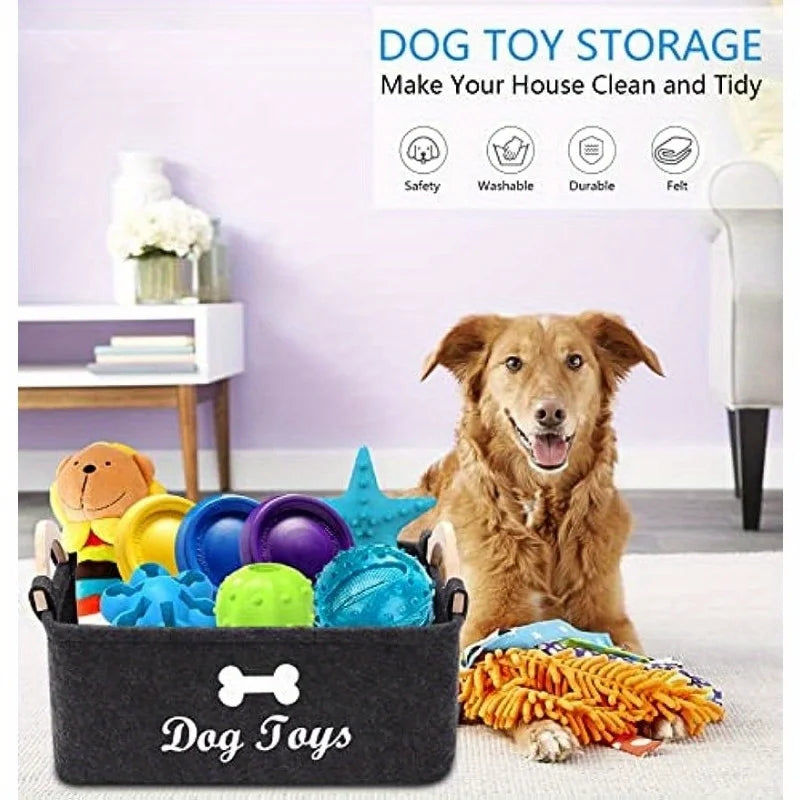 Boîte à jouets en feutre pour animaux de compagnie, boîte à jouets pour chien, panier de rangement, organisateur de poitrine pour organiser des jouets, des couvertures, des laisses et des aliments, 1 pièce