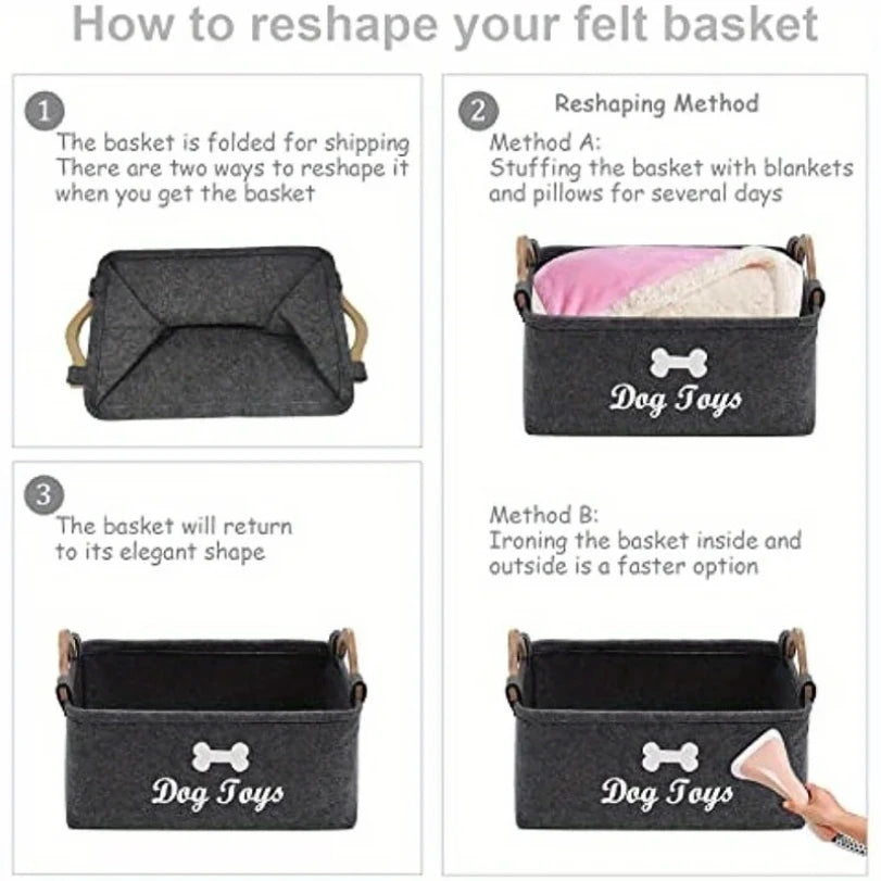 Boîte à jouets en feutre pour animaux de compagnie, boîte à jouets pour chien, panier de rangement, organisateur de poitrine pour organiser des jouets, des couvertures, des laisses et des aliments, 1 pièce
