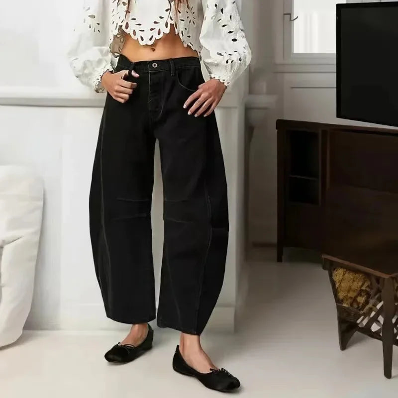 Women's Casual Baggy Jeans Mid Waist Pants Wide Leg Loose Boyfriend Denim Pants Straight Leg Cropped Barrel Jeans Y2k Clothes