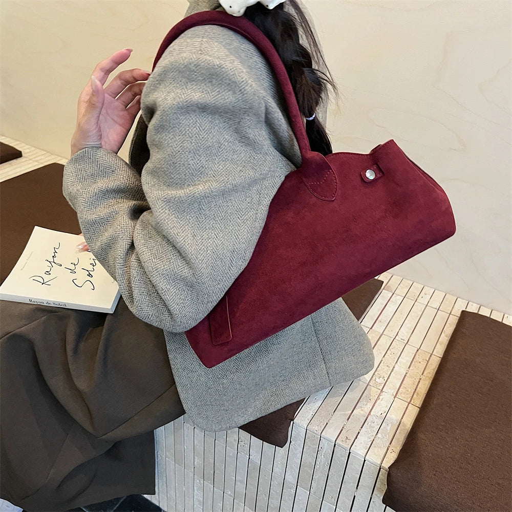 MOODS French Style Underarm Shoulder Bags For Women PU Suede Pure Color Top-handle Bag 2025 Autumn New Luxury Designer Handbags