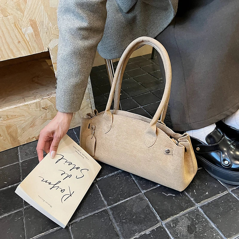 MOODS French Style Underarm Shoulder Bags For Women PU Suede Pure Color Top-handle Bag 2025 Autumn New Luxury Designer Handbags