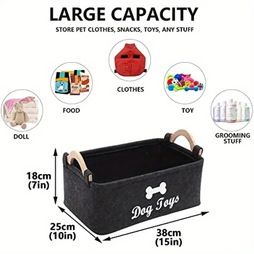 Boîte à jouets en feutre pour animaux de compagnie, boîte à jouets pour chien, panier de rangement, organisateur de poitrine pour organiser des jouets, des couvertures, des laisses et des aliments, 1 pièce