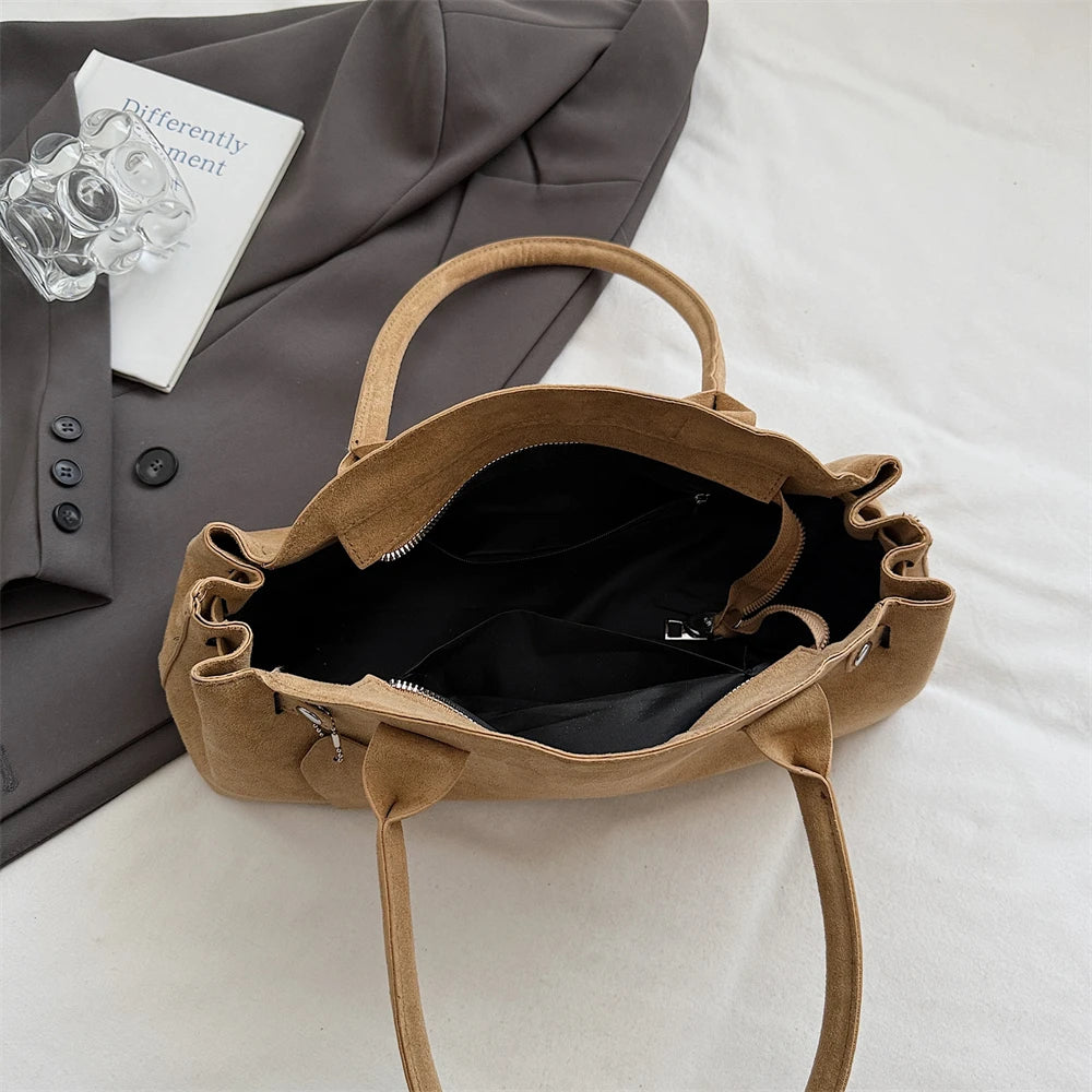 MOODS French Style Underarm Shoulder Bags For Women PU Suede Pure Color Top-handle Bag 2025 Autumn New Luxury Designer Handbags