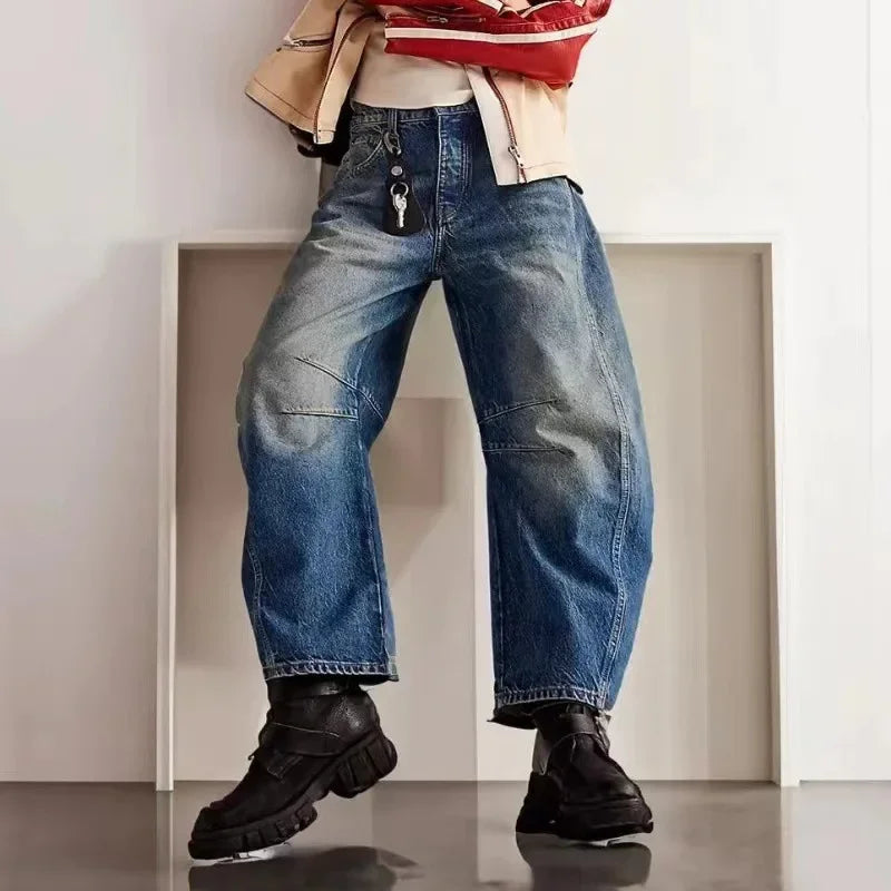 Women's Casual Baggy Jeans Mid Waist Pants Wide Leg Loose Boyfriend Denim Pants Straight Leg Cropped Barrel Jeans Y2k Clothes