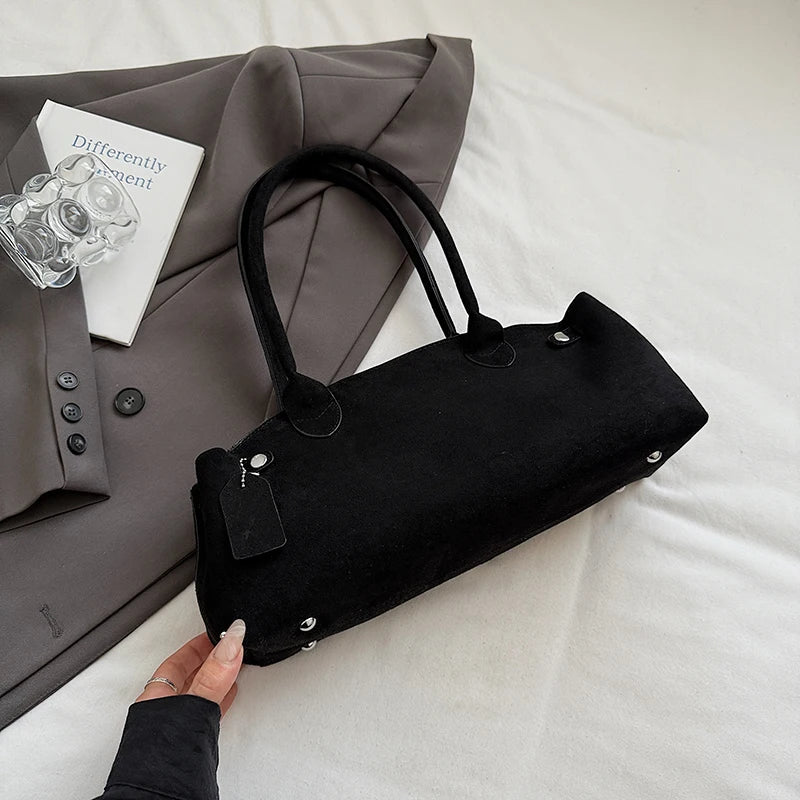 MOODS French Style Underarm Shoulder Bags For Women PU Suede Pure Color Top-handle Bag 2025 Autumn New Luxury Designer Handbags