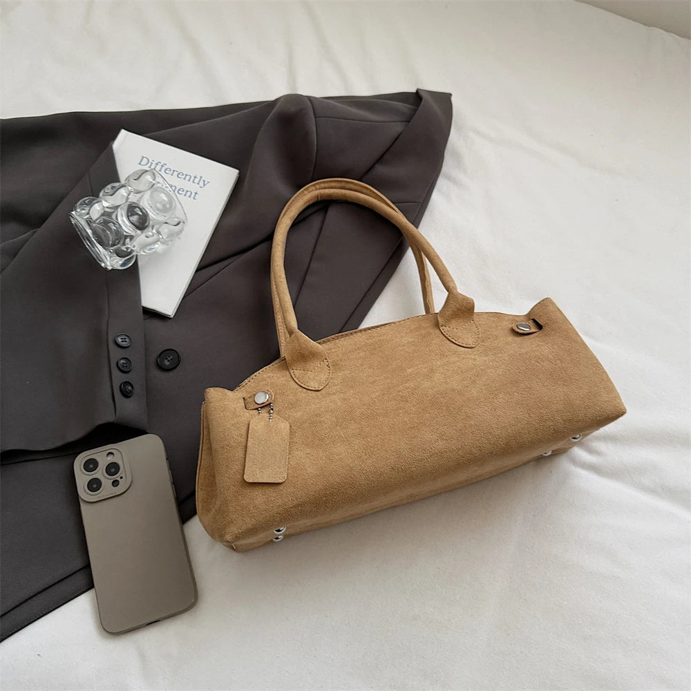 MOODS French Style Underarm Shoulder Bags For Women PU Suede Pure Color Top-handle Bag 2025 Autumn New Luxury Designer Handbags