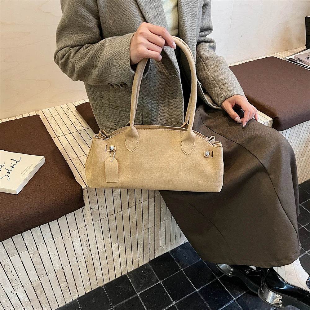 MOODS French Style Underarm Shoulder Bags For Women PU Suede Pure Color Top-handle Bag 2025 Autumn New Luxury Designer Handbags