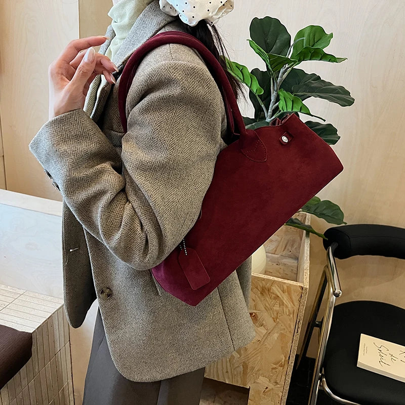 MOODS French Style Underarm Shoulder Bags For Women PU Suede Pure Color Top-handle Bag 2025 Autumn New Luxury Designer Handbags