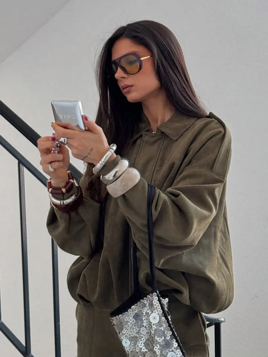 Veste bombers à effet daim et couleur unie pour femme, pour le printemps et l'automne