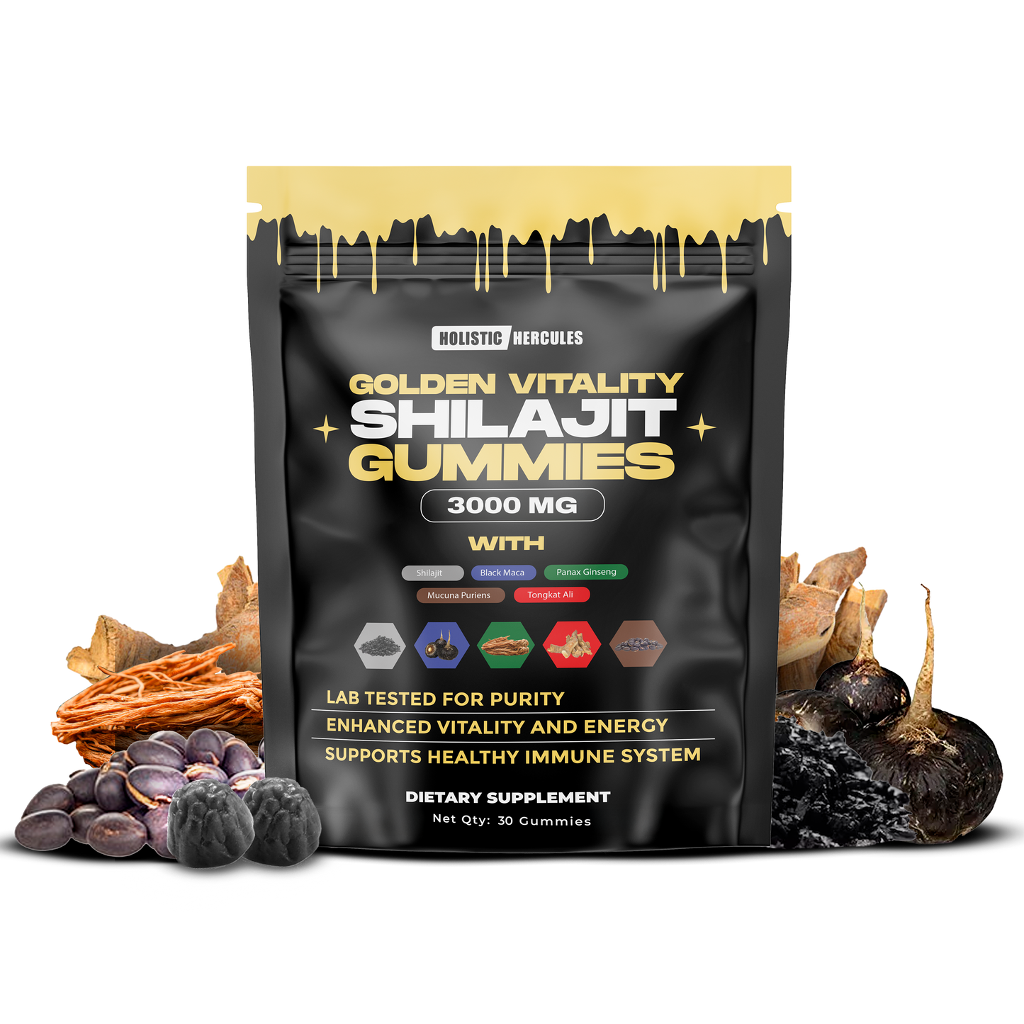 Voici la traduction en français :Gommes de Shilajit Hercules
