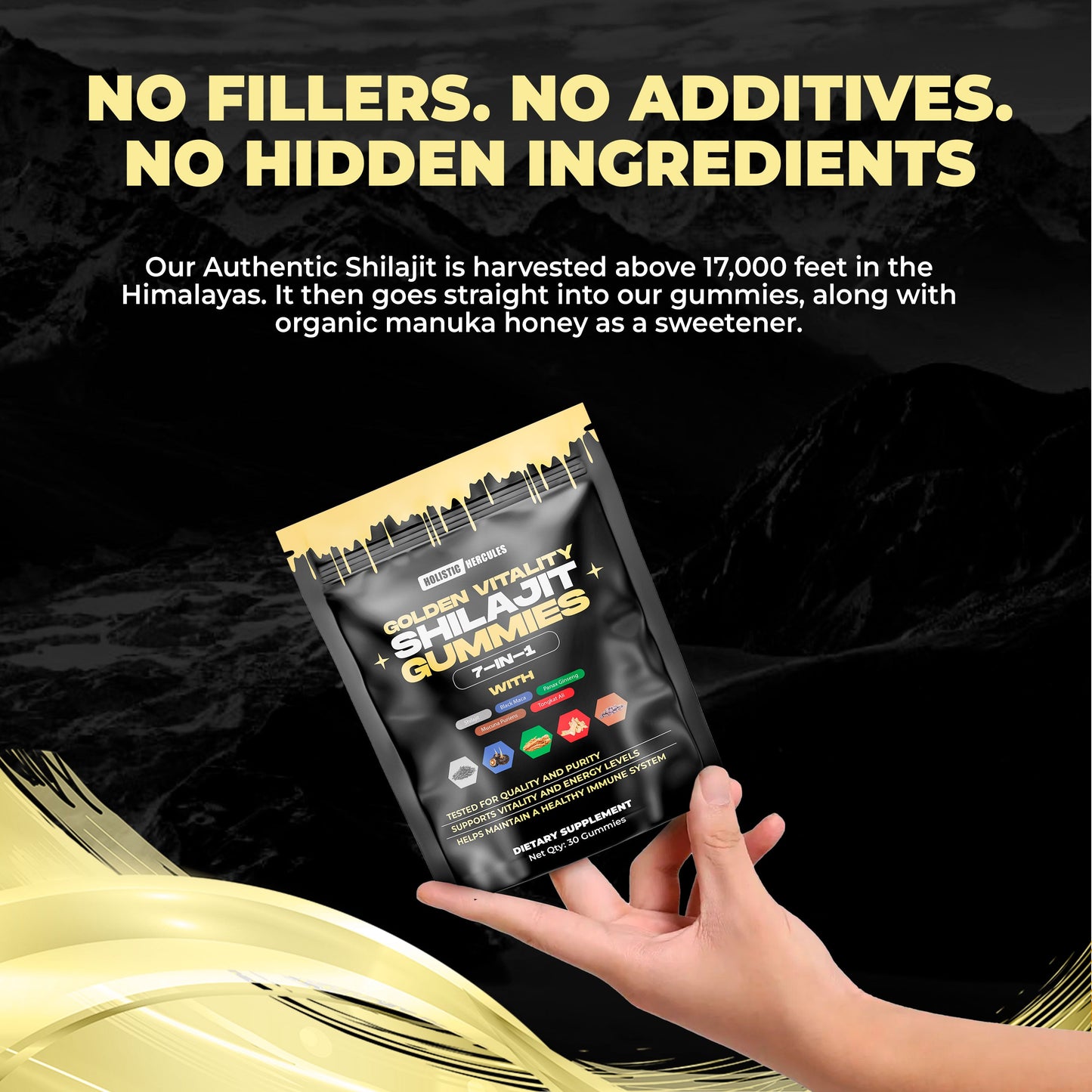 Voici la traduction en français :Gommes de Shilajit Hercules