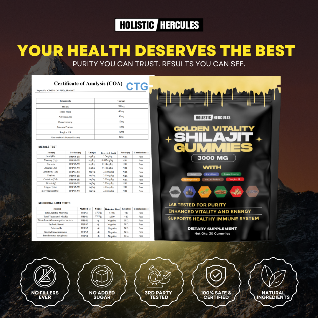 Voici la traduction en français :Gommes de Shilajit Hercules
