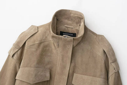 Women Suede Jacket 2025 New Spring Fashion Long Sleeve Zipper Loose Coat Chic Female High Street Outerwear ﻿