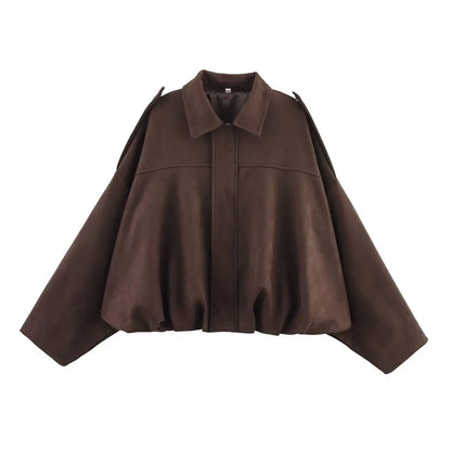 HH – veste Texture en daim pour femmes, manches longues, col rabattu, fermeture éclair élastique, bouton, solide, manteau tendance de printemps