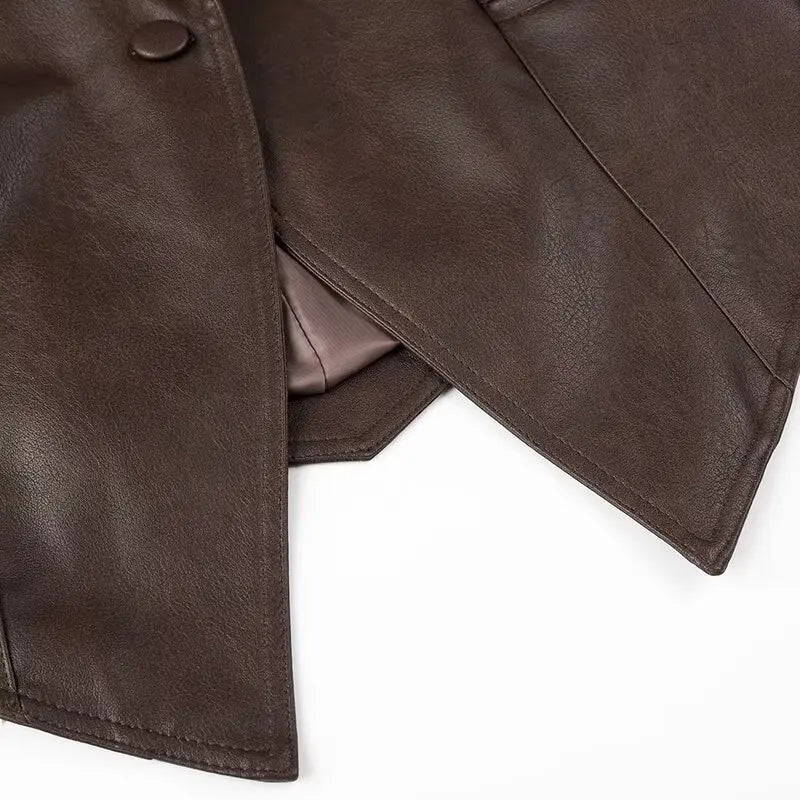 Suninheart automne et hiver vestes en simili cuir pour femmes 2025 épaule tombante veste surdimensionnée manteau ceinturé Corset veste