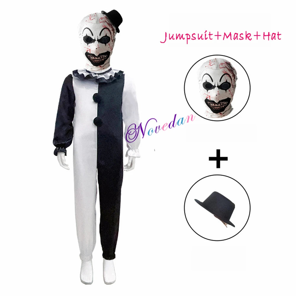 Terrifier fille Costume robe squelette enfant Cosplay effrayant horreur body combinaison Art le Clown Joker Halloween Costume masque Costume