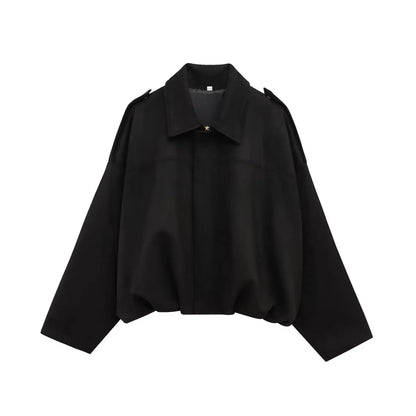 HH – veste Texture en daim pour femmes, manches longues, col rabattu, fermeture éclair élastique, bouton, solide, manteau tendance de printemps