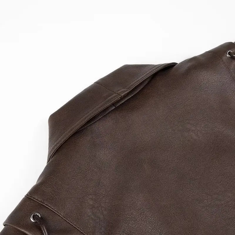 Suninheart automne et hiver vestes en simili cuir pour femmes 2025 épaule tombante veste surdimensionnée manteau ceinturé Corset veste